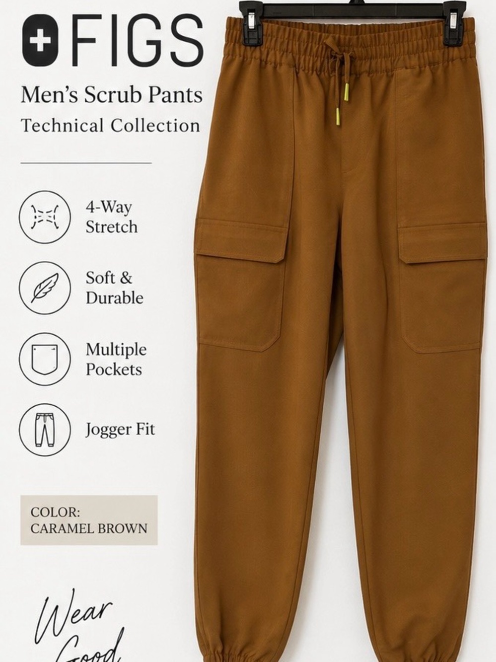FIGS MEN’S TECHNICAL COLLECTION JIGGER SCRUB PANTS BROWN XL/SHORT